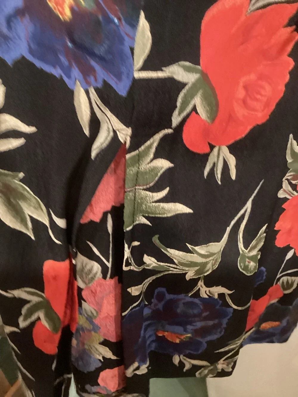 Black Floral Button-Up Jacket, Top and Skirt Set - Red & Royal Blue Blooms - Picture 4 of 8
